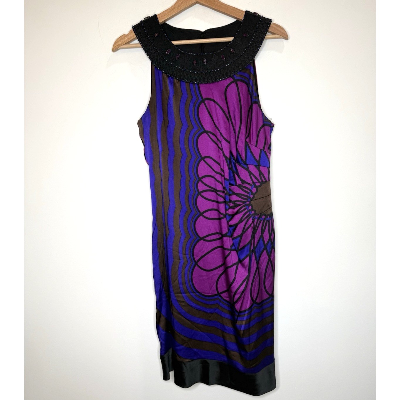 Vintage Y2k Eci Silk Dress 8 Sleeveless Beaded Bling Whimsigoth Event Gala Yacht